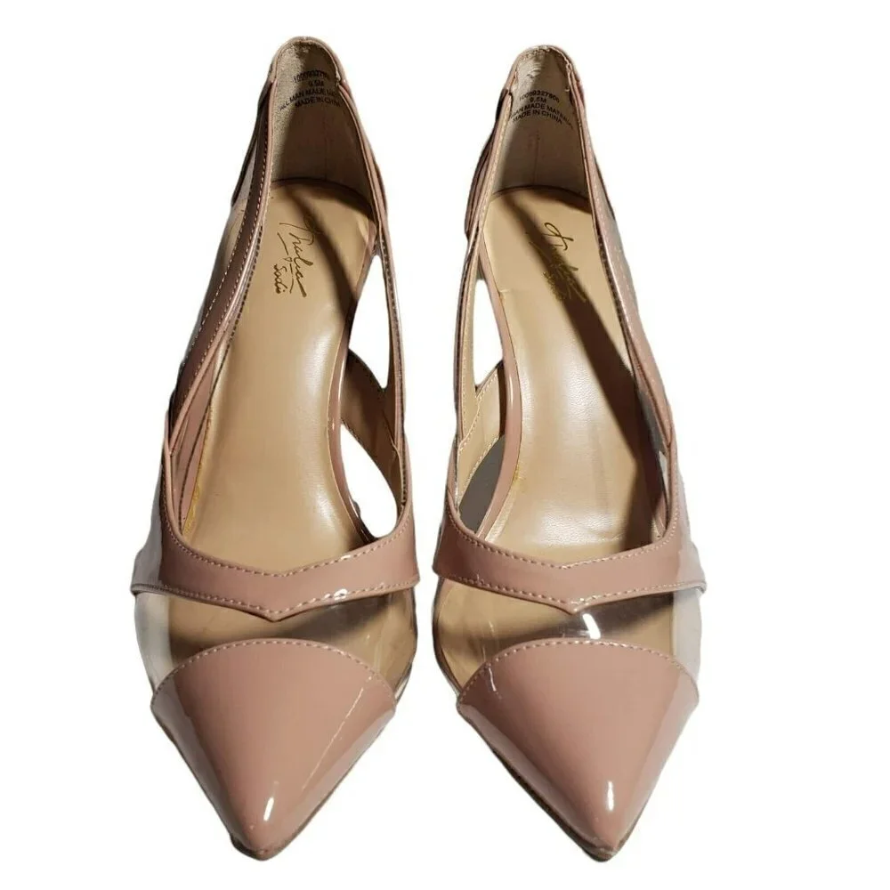 Thalia Sodi Womens Nessy  Nude Pointed Toe Clear Slip On Pumps High Heels Sz 9.5